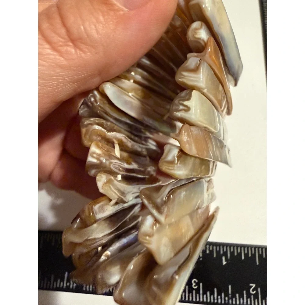 Natural Mother of Pearl Shell Stretch Bracelet Iridescent Neutral Coastal Chic